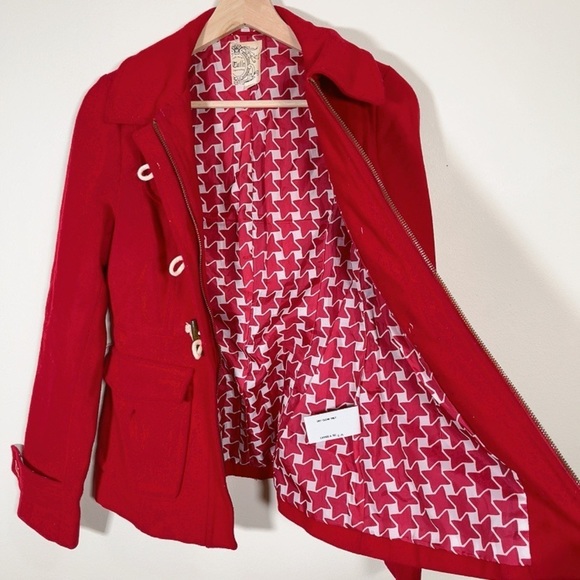 Anthropologie Tulle Red Toggle Button Coat - Picture 11 of 14